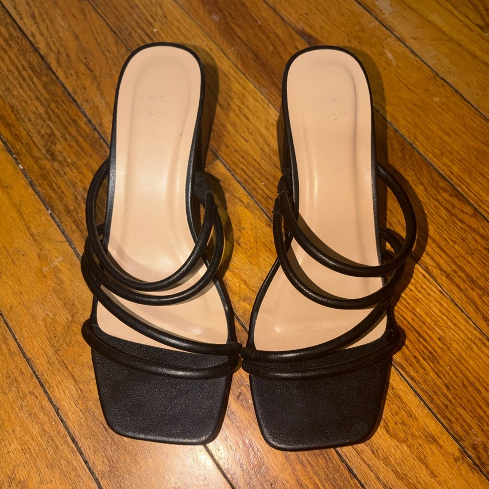 Black Strappy Square-Toe Heels